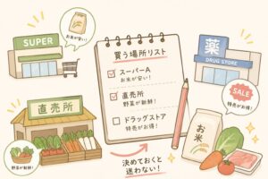 お米や食材を買う場所を決めた